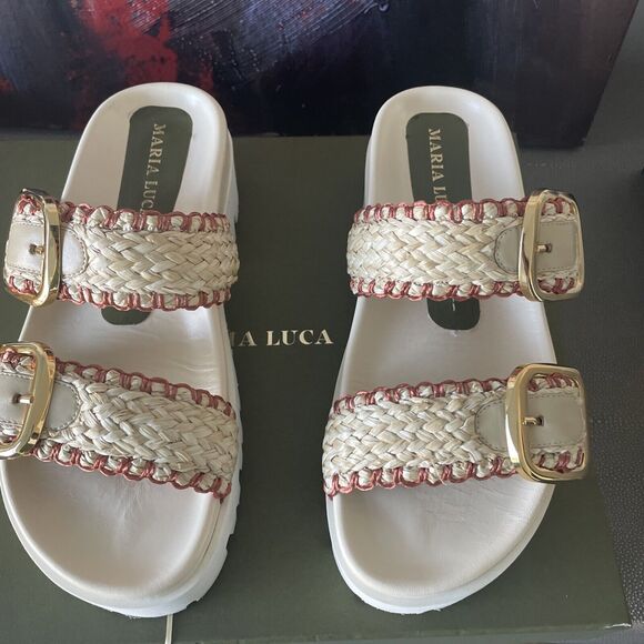 MARIA LUCA STRAP Buckle Iris LEATHER Platform SANDALS Beige EU 38  7.5 US - Picture 5 of 15